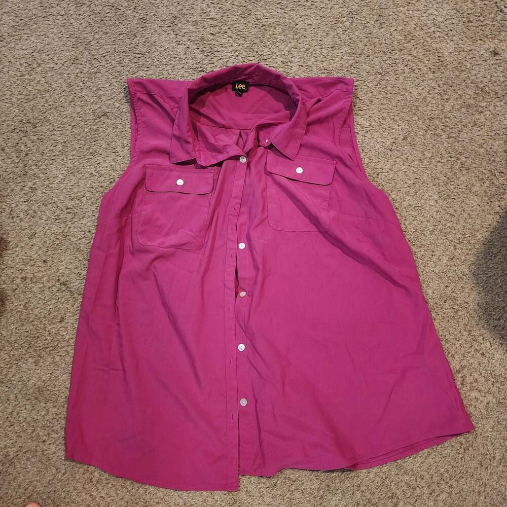 Lee Women's Sleeveless Button-Down Utility Shirt in Hot Pink, Size 2X